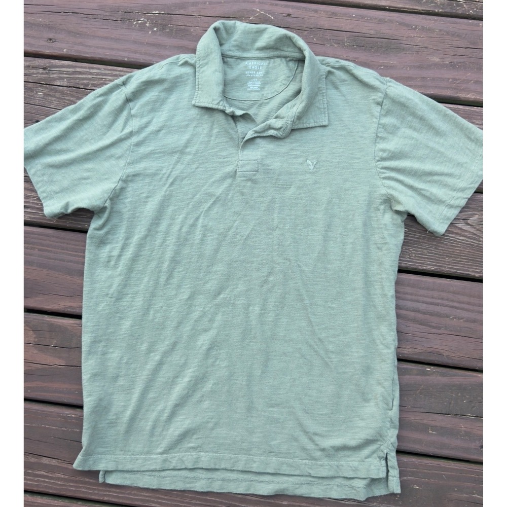 American Eagle Polo Shirt Mens Large Green Super Soft Slub Knit Good